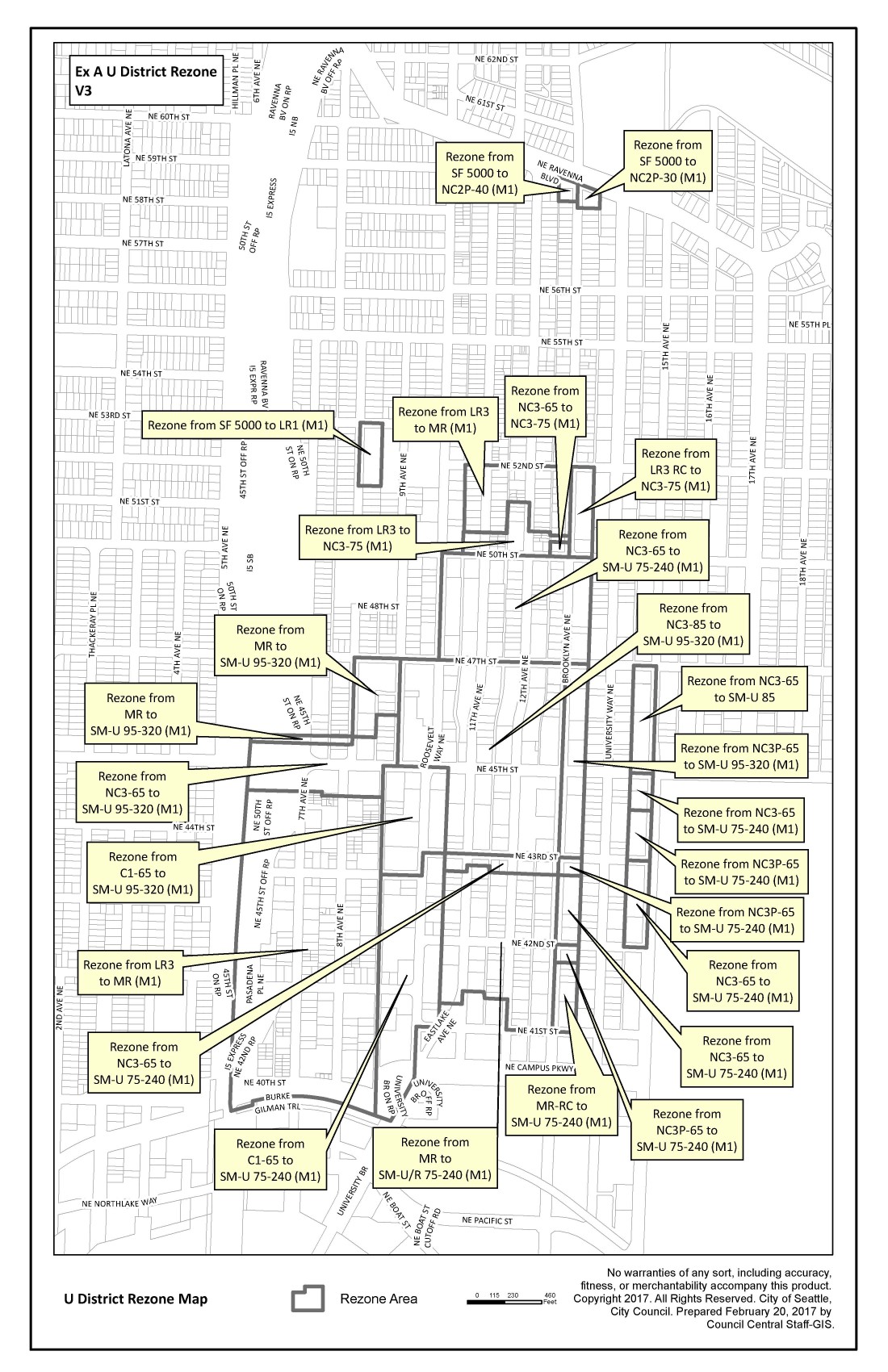 2017 University District Rezone Map 2017 University district rezone map, includes MHA suffixes